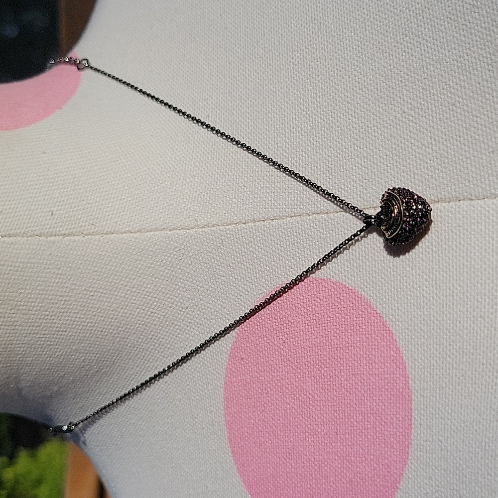 Y2k Vintage Juicy Couture Charcoal Grey Purple Rhinestone Puffed Heart Necklace